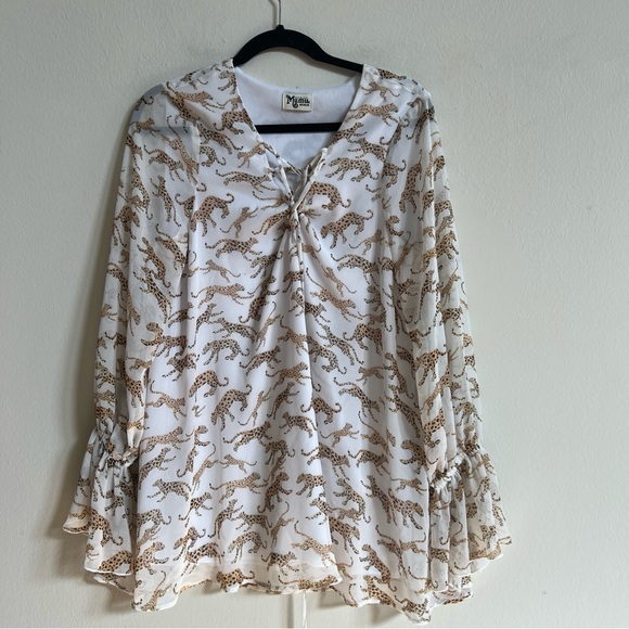 Show Me Your Mumu Leopard Cat Mucci Print Tunic Top Blouse Dress Size Medium - Picture 2 of 5